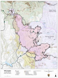 Gesamte Brandfläche (rosa, schwarz umrandet) des gelöschten KNP Complex Fire am 17.12.2021. Foto: NPS