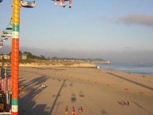 Blick vom Beach Boardwalk auf den Strand und die Mündung des San Lorenzo River. Foto: wikipedia