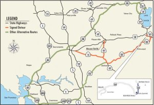 Umleitung des gesperrten Abschnitts am Hwy 50. Foto: Caltrans