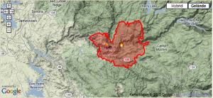 Ausdehung des Rim Fire am 23.08.2013